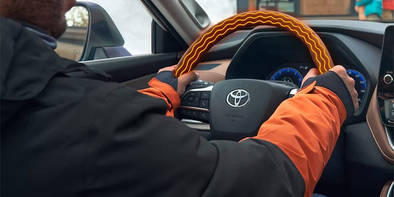A heated steering wheel in the 2024 Toyota Grand Highlander Hybrid; another new vehicle innovation available in Pleasant Hills, PA