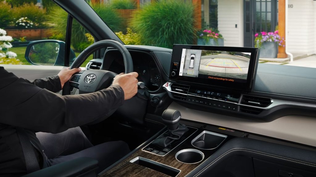 Interior of 2025 Toyota Sienna showing steering and display screen