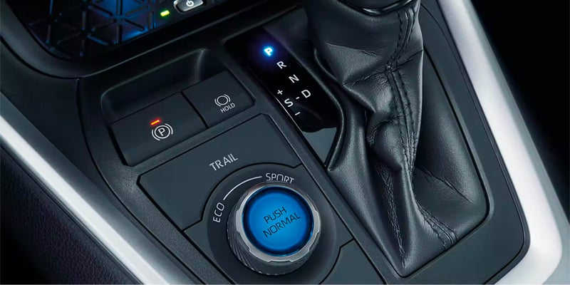 The stick shift button options in the 2024 Toyota RAV4 Hybrid available in Pleasant Hills, PA