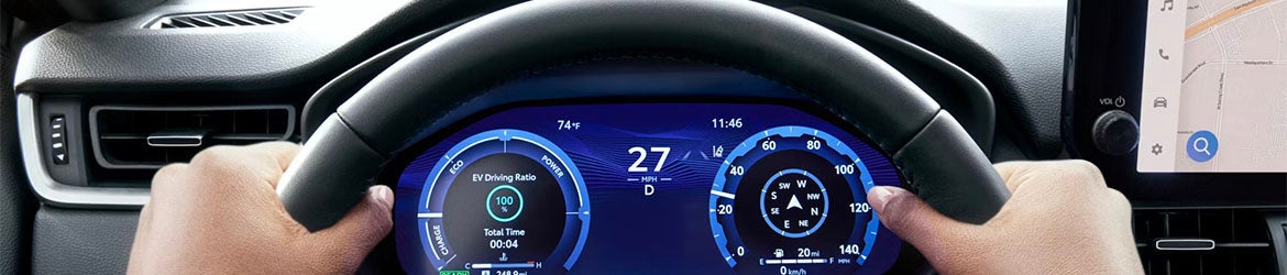 The instrument panel of the 2025 Toyota RAV4 Hybrid in Pleasant Hills, PA