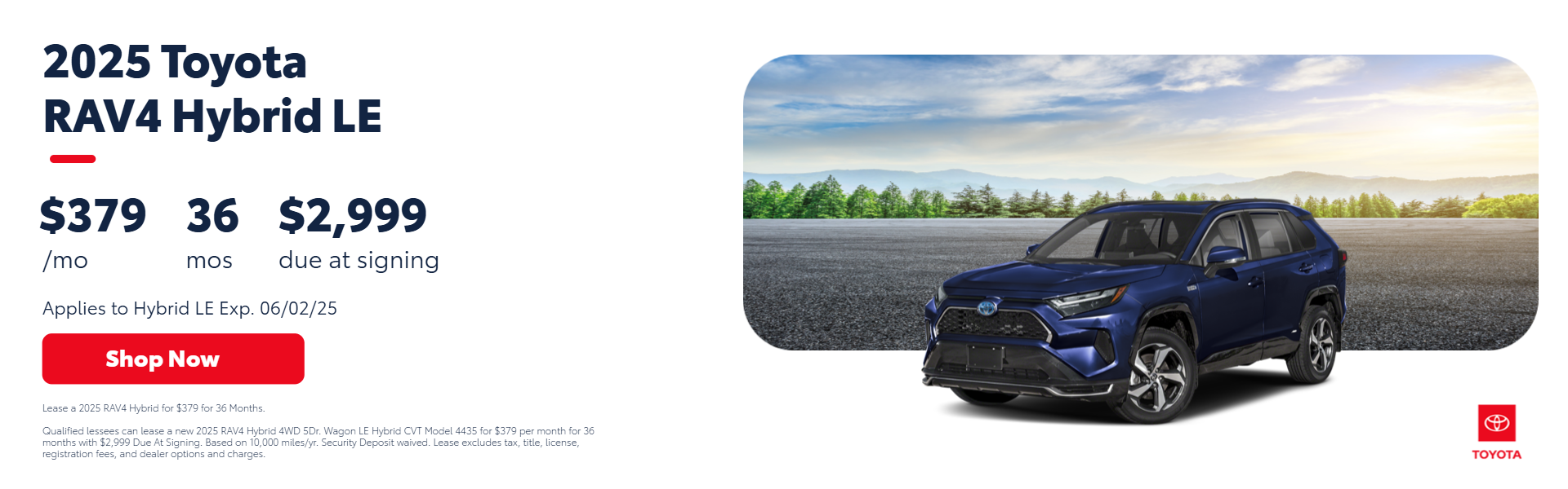 2025 toyota rav4 hybrid for 379 per month for 36 months
